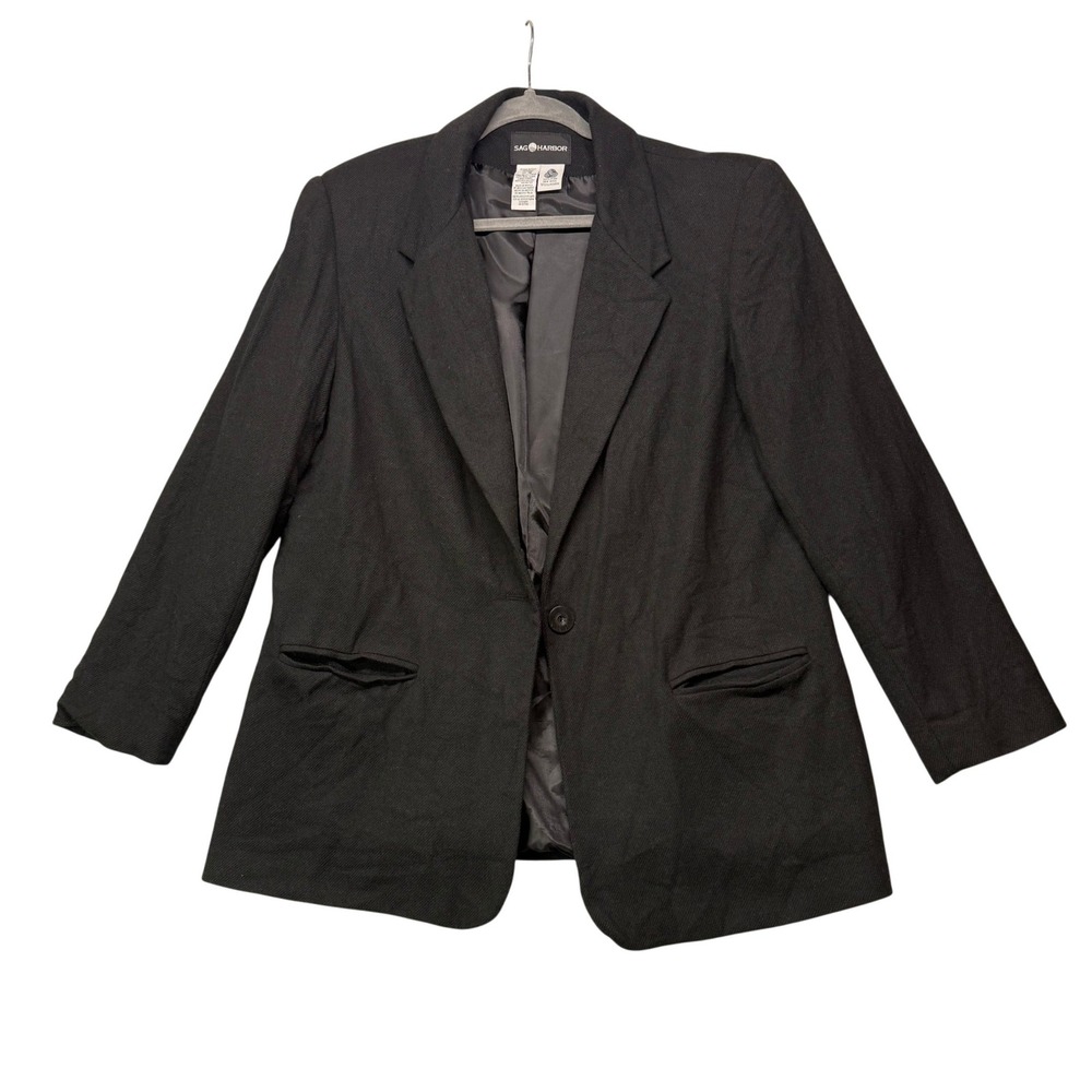 Sag Harbor Womens Black Wool  Blazer Jacket Sz16 Quiet Luxury‎ Vintage Chic